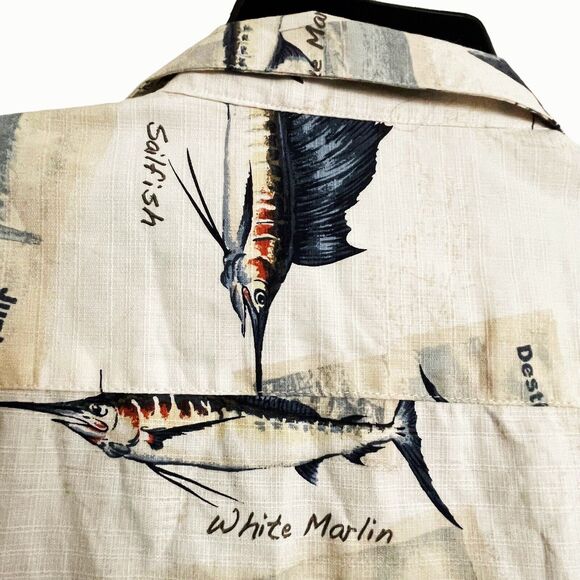Reel Legends Fish Print Shirt Sz M Mens Button Up Key West Captive Short Sleeve - Picture 4 of 13